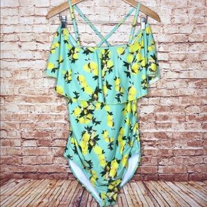 Hello Summer Mint Lemon Off The Shoulder Swimsuit